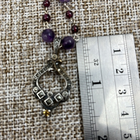 Vintage ✨ Sterling Silver Beaded Adjustable Necklace with Marcasite Pendant 💎 - Picture 9 of 14